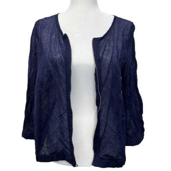 Chico’s Traveler’s Metallic Jacket, Navy Blue with Zipper in Front size 1 - Picture 3 of 7